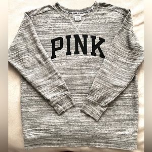 PINK Victoria’s Secret Distressed Silver and Black Thin Striped Sweatshirt